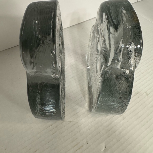 Vintage Blenko Owl Pair Bookends Clear Art Glass Mid Century Modern Excellent! - Picture 10 of 10